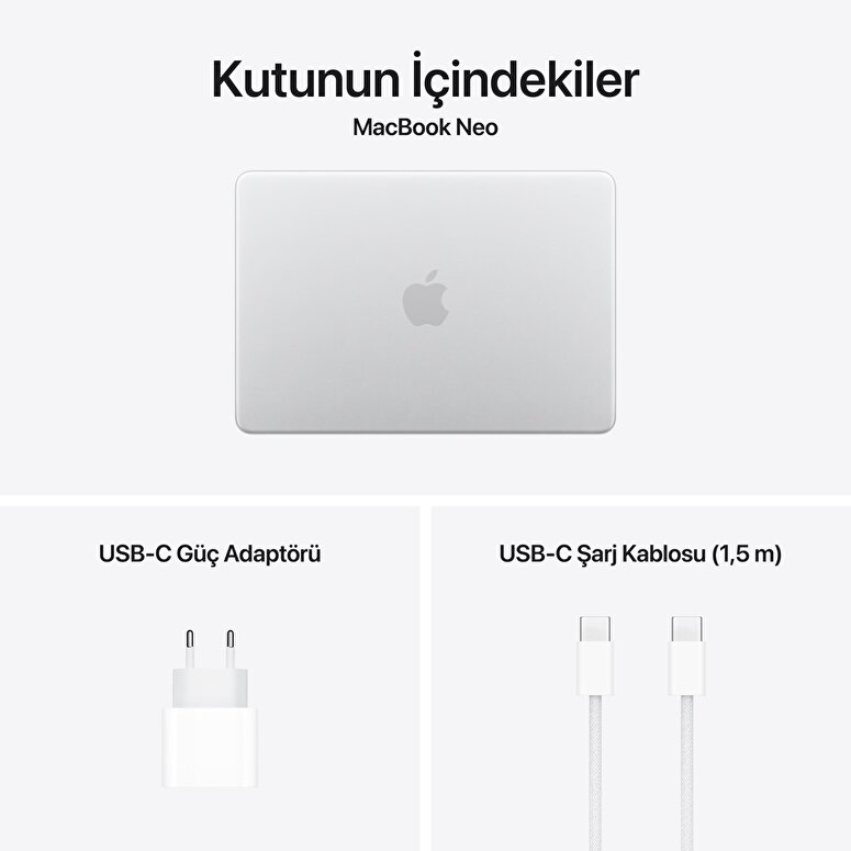 Apple MacBook Neo 13 inç A18 Pro Çip 6 Çekirdekli CPU 5 Çekirdekli GPU 8GB Bellek 512GB SSD Touch ID Gümüş MHFC4TU/A