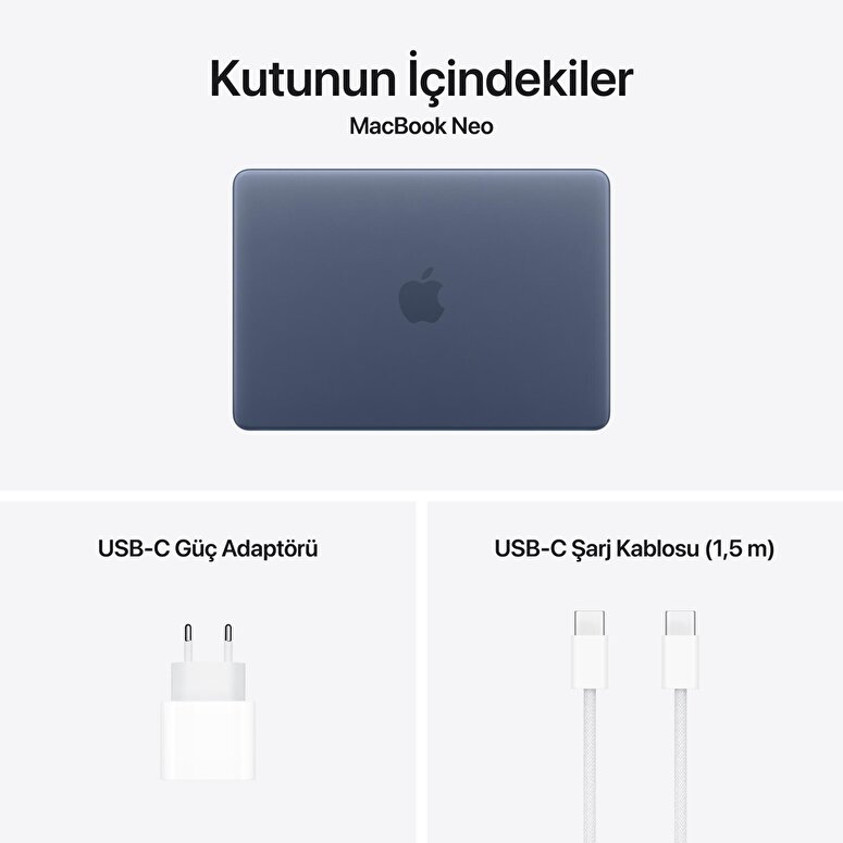 Apple MacBook Neo 13 inç A18 Pro Çip 6 Çekirdekli CPU 5 Çekirdekli GPU 8GB Bellek 512GB SSD Touch ID Indigo MHFG4TU/A