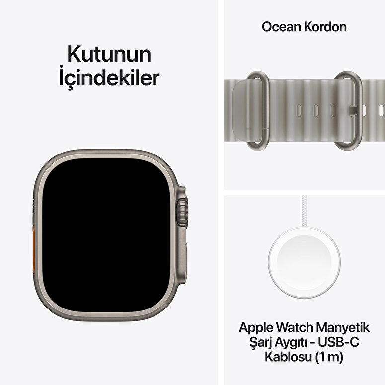 Apple Watch Ultra 4 GPS + Cellular, 49mm Natürel Titanyum Kasa ve Buzlu Gri Ocean Kordon MJAD4TU/A
