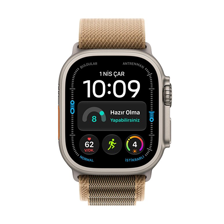 Apple Watch Ultra 4 GPS + Cellular, 49mm Natürel Titanyum Kasa ve Çöl Rengi Alpine Loop - Orta Boy MJAF4TU/A
