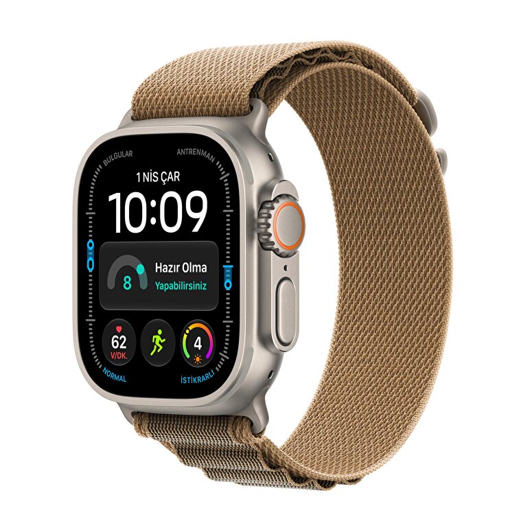 Apple Watch Ultra 4 GPS + Cellular, 49mm Natürel Titanyum Kasa ve Çöl Rengi Alpine Loop - Orta Boy MJAF4TU/A