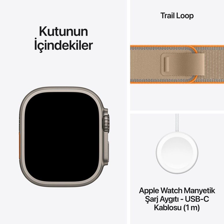 Apple Watch Ultra 4 GPS + Cellular, 49mm Natürel Titanyum Kasa ve Kum Beji Trail Loop - S/M MJAJ4TU/A