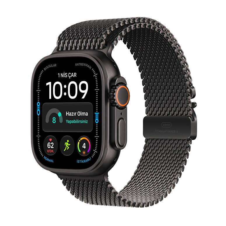 Apple Watch Ultra 4 GPS + Cellular, 49mm Siyah Titanyum Kasa ve Siyah Titanyum Milano Loop - Büyük Boy MJAX4TU/A