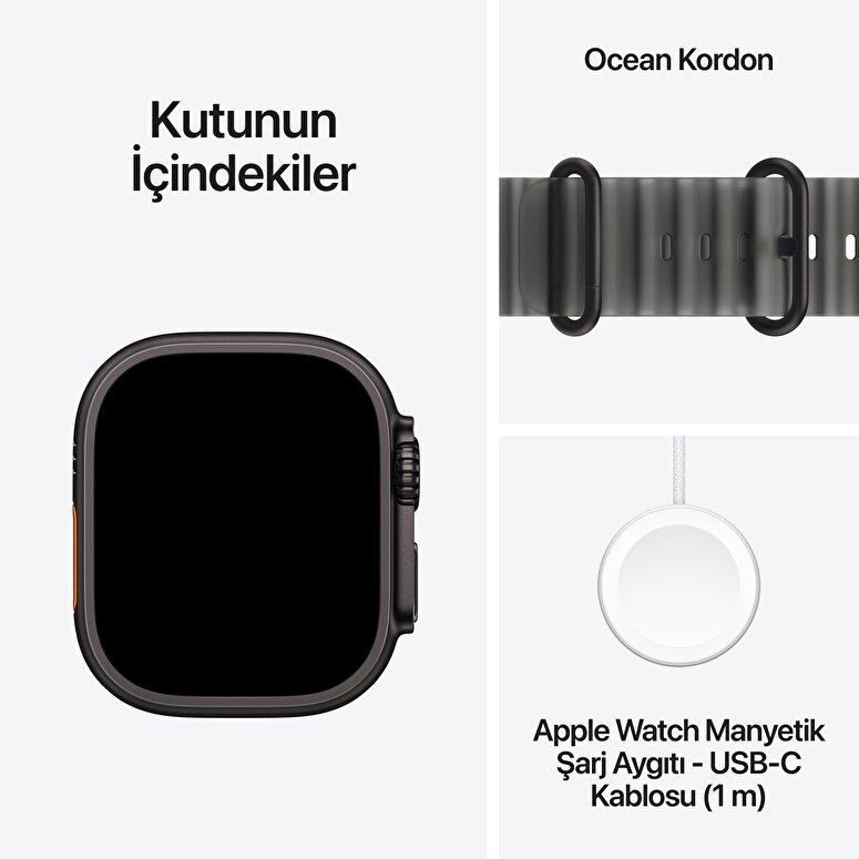 Apple Watch Ultra 4 GPS + Cellular, 49mm Siyah Titanyum Kasa ve Buzlu Siyah Ocean Kordon MJAY4TU/A