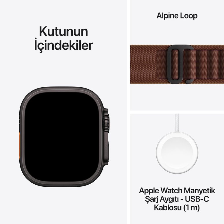 Apple Watch Ultra 4 GPS + Cellular, 49mm Siyah Titanyum Kasa ve Burgonya Alpine Loop - Orta Boy MJC14TU/A