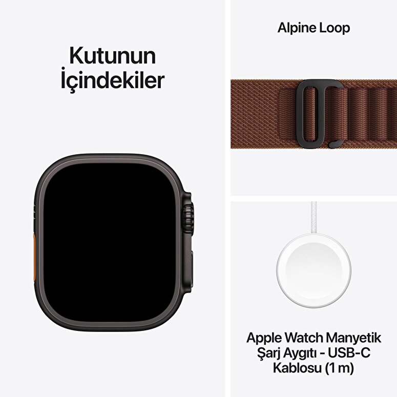 Apple Watch Ultra 4 GPS + Cellular, 49mm Siyah Titanyum Kasa ve Burgonya Alpine Loop - Büyük Boy MJC24TU/A