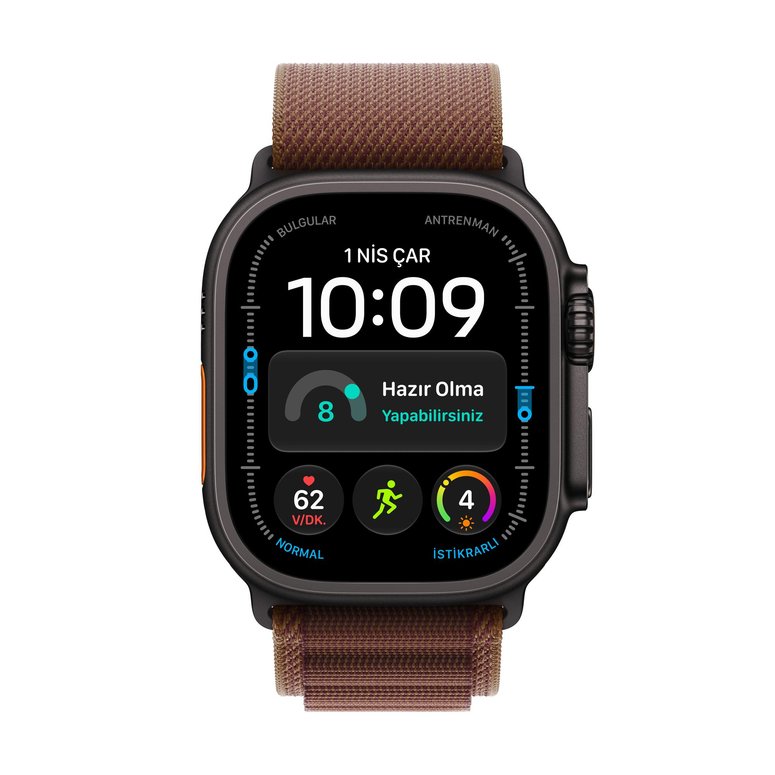 Apple Watch Ultra 4 GPS + Cellular, 49mm Siyah Titanyum Kasa ve Burgonya Alpine Loop - Büyük Boy MJC24TU/A