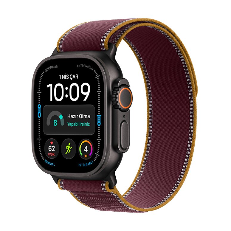 Apple Watch Ultra 4 GPS + Cellular, 49mm Siyah Titanyum Kasa ve Burgonya Trail Loop - S/M