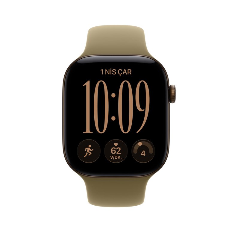 Apple Watch Series 12 GPS 42mm Koyu Bronz Alüminyum Kasa ve Klasik Zeytin Yeşili Spor Kordon - S/M MJEF4TU/A
