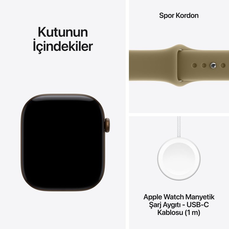 Apple Watch Series 12 GPS 42mm Koyu Bronz Alüminyum Kasa ve Klasik Zeytin Yeşili Spor Kordon - M/L MJEG4TU/A