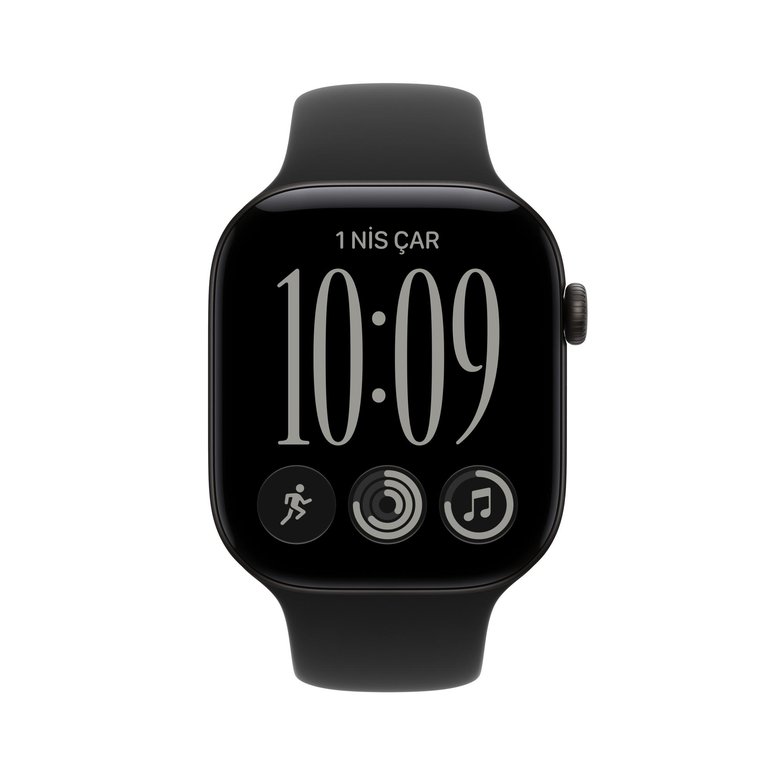 Apple Watch Series 12 GPS 46mm Siyah Alüminyum Kasa ve Siyah Spor Kordon - M/L MJEL4TU/A