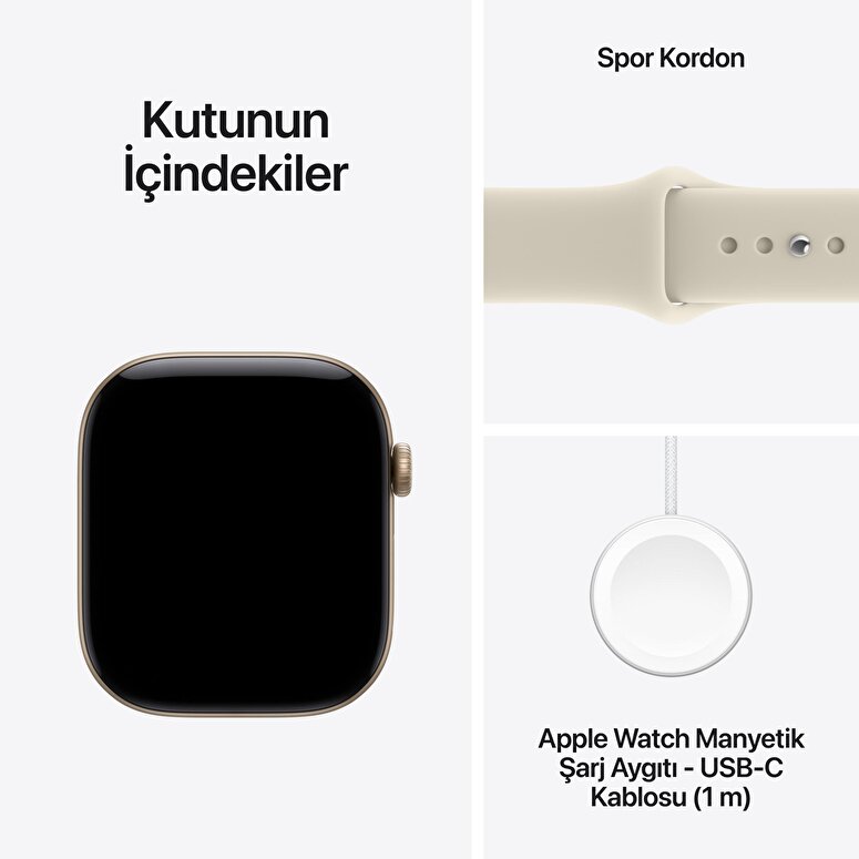 Apple Watch Series 12 GPS + Cellular 42mm Uçuk Altın Rengi Alüminyum Kasa ve Kum Beji Spor Kordon - S/M MJG24TU/A