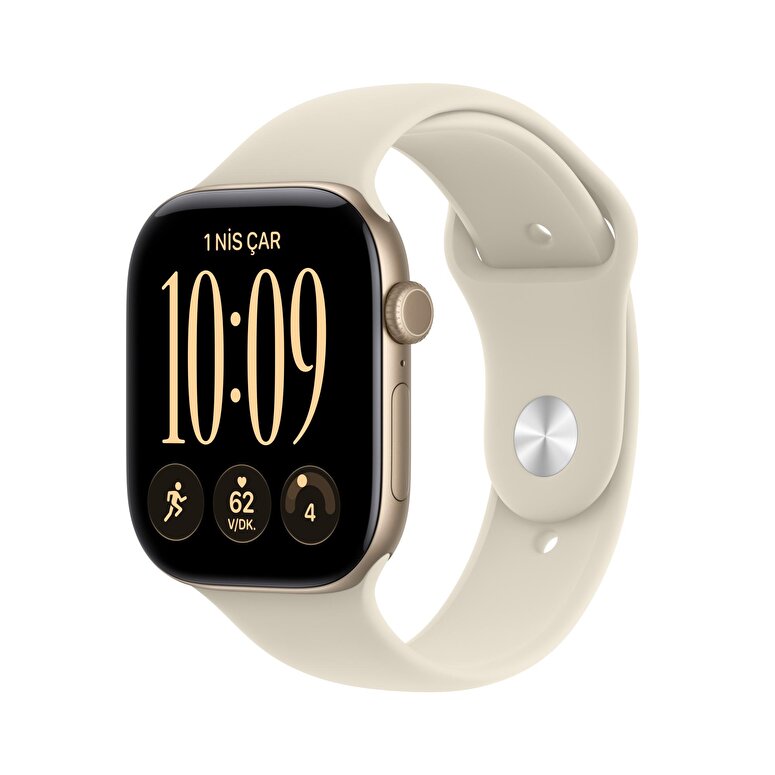 Apple Watch Series 12 GPS + Cellular 42mm Uçuk Altın Rengi Alüminyum Kasa ve Kum Beji Spor Kordon - S/M MJG24TU/A