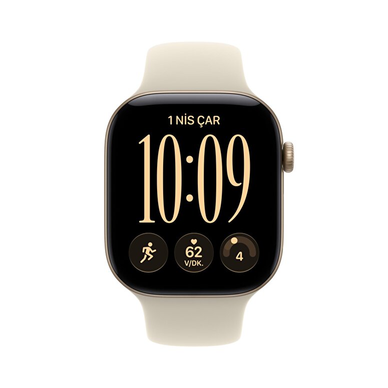 Apple Watch Series 12 GPS + Cellular 42mm Uçuk Altın Rengi Alüminyum Kasa ve Kum Beji Spor Kordon - S/M MJG24TU/A