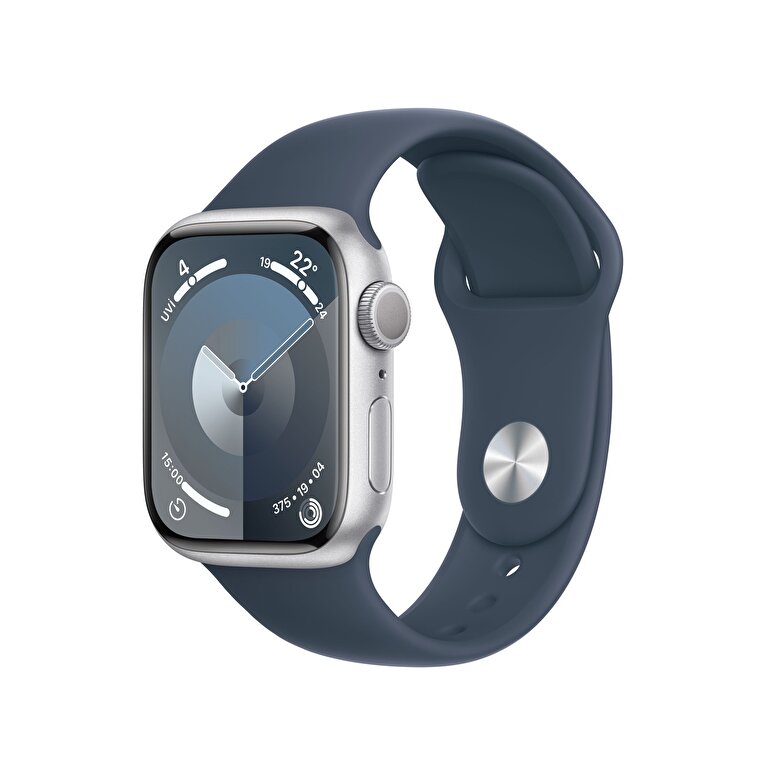 Apple Watch Series 9 GPS 41mm Gümüş Rengi Alüminyum Kasa ve Fırtına Mavisi Spor Kordon - S/M  MR903TU/A