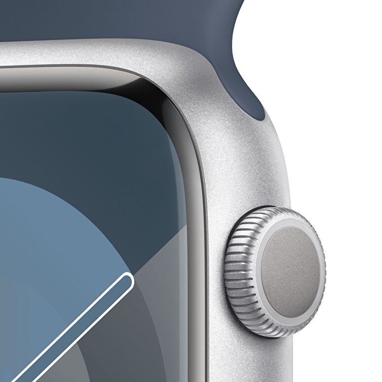 Apple Watch Series 9 GPS 45mm Gümüş Rengi Alüminyum Kasa ve Fırtına Mavisi Spor Kordon - S/M  MR9D3TU/A