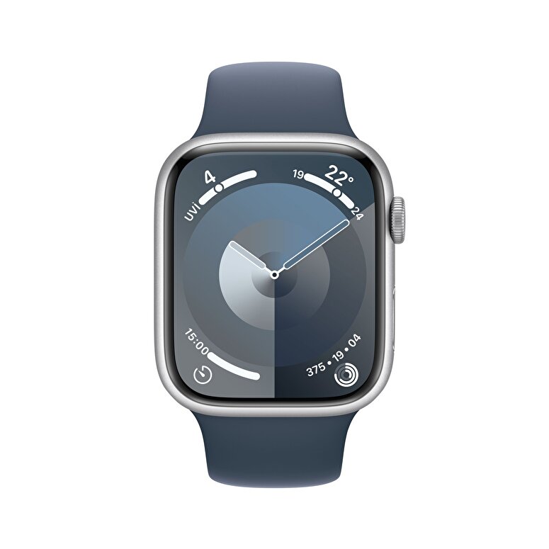 Apple Watch Series 9 GPS 45mm Gümüş Rengi Alüminyum Kasa ve Fırtına Mavisi Spor Kordon - M/L  MR9E3TU/A