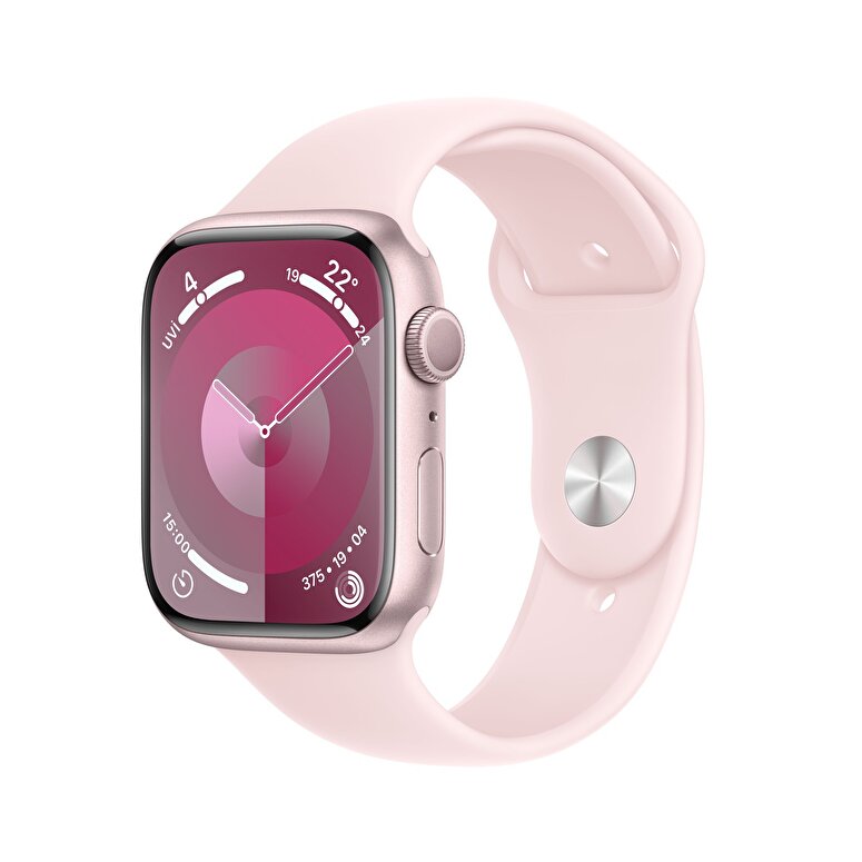 Apple Watch Series 9 GPS 45mm Pembe Aluminyum Kasa ve Ucuk Pembe Spor Kordon M L Troy Estore