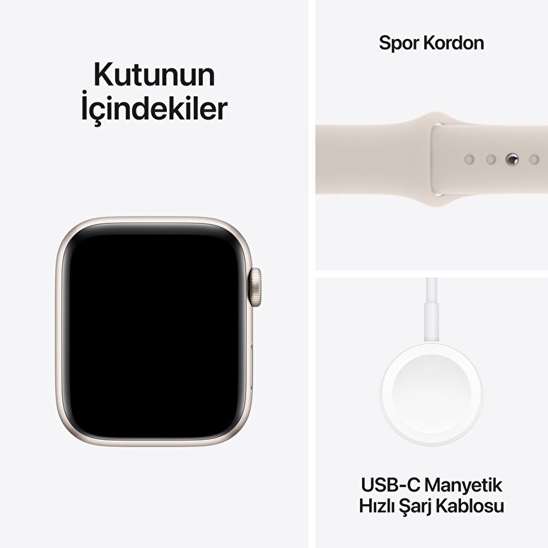 Apple Watch SE GPS 44mm Yıldız Işığı Alüminyum Kasa ve Yıldız Işığı Spor Kordon - M/L  MRE53TU/A