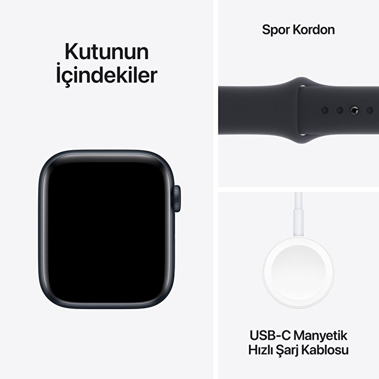 Apple Watch SE GPS 44mm Gece Yarısı Alüminyum Kasa ve Gece Yarısı Spor Kordon - S/M  MRE73TU/A