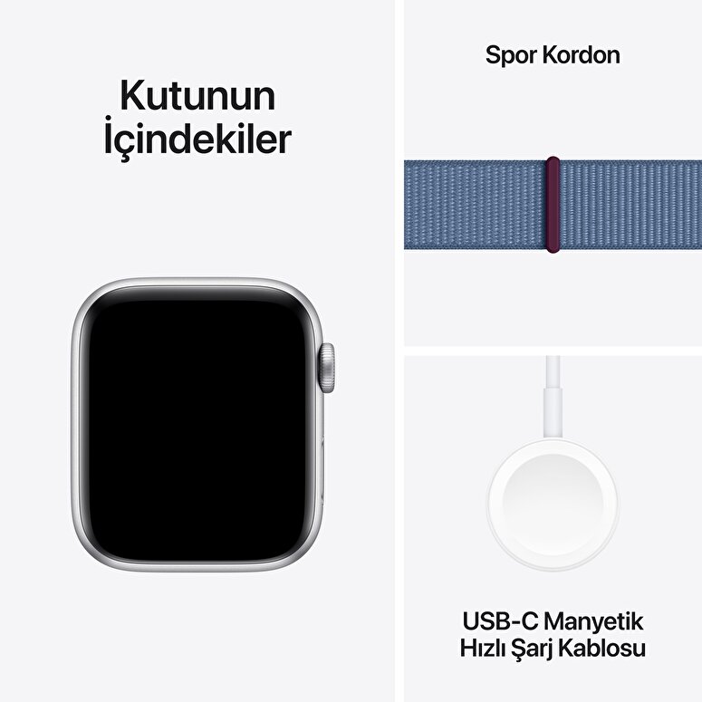 Apple Watch SE GPS 44mm Gümüş Rengi Alüminyum Kasa ve Buz Mavisi Spor Loop  MREF3TU/A