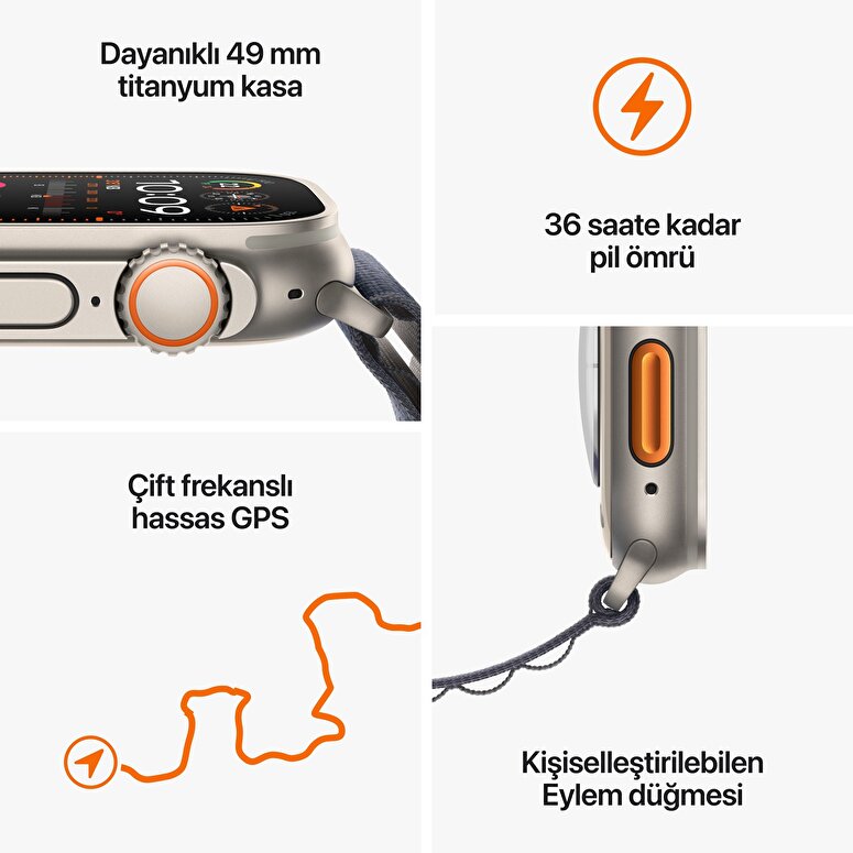 Apple Watch Ultra 2 GPS + Cellular, 49mm Titanyum Kasa ve Mavi Alpine Loop - Büyük Boy  MREQ3TU/A