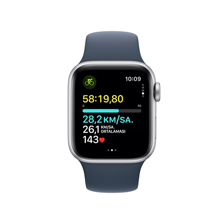 Apple Watch SE GPS + Cellular 40mm Gümüş Rengi Alüminyum Kasa ve Fırtına Mavisi Spor Kordon - S/M  MRGJ3TU/A