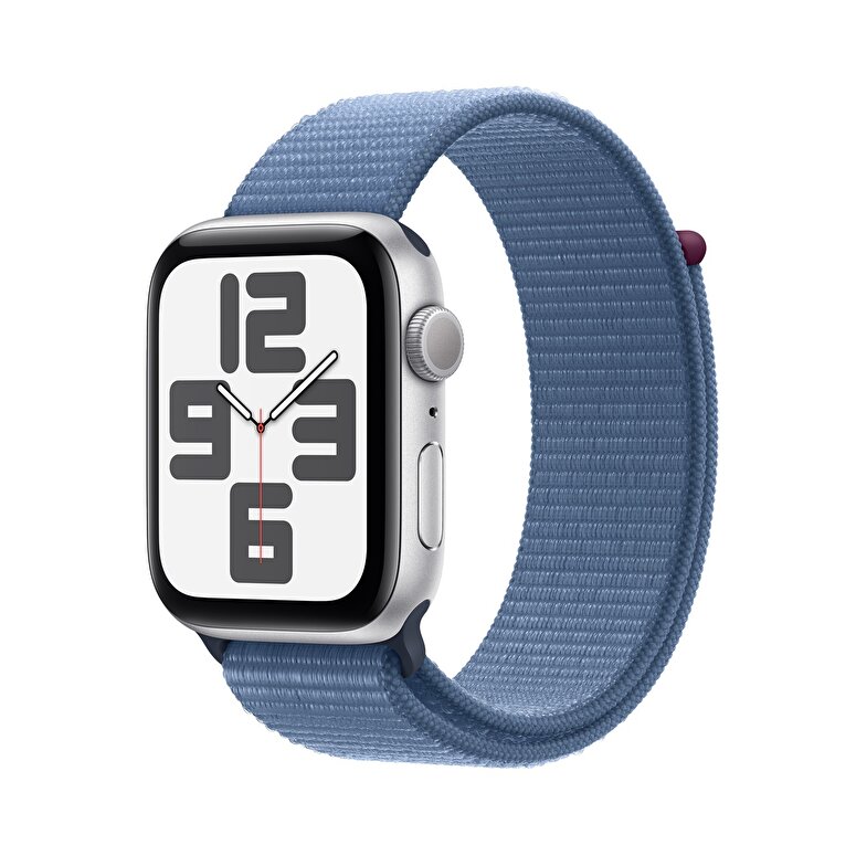 Apple Watch SE GPS Cellular 44mm Gumu Rengi Aluminyum Kasa ve Buz Mavisi Spor Loop Troy Estore