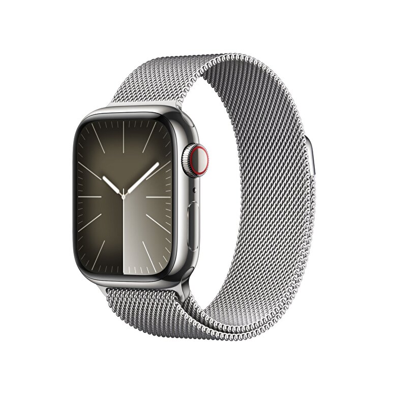 Apple Watch Series 9 GPS + Cellular 41mm Gümüş Rengi Paslanmaz Çelik Kasa ve Gümüş Rengi Milano Loop  MRJ43TU/A