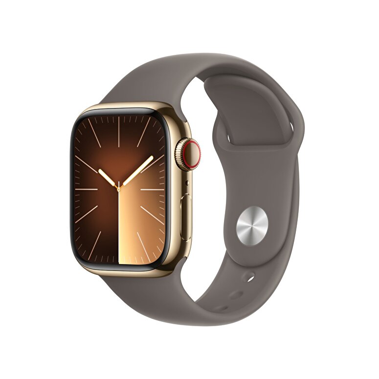 Apple Watch Series 9 GPS + Cellular 41mm Altın Rengi Paslanmaz Çelik Kasa ve Kil Rengi Spor Kordon - M/L  MRJ63TU/A