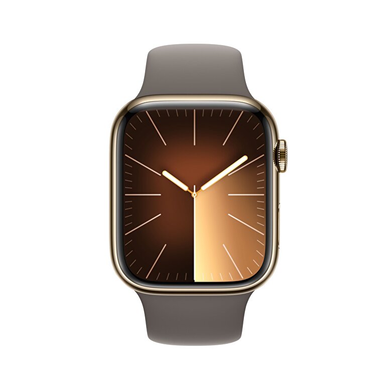 Apple Watch Series 9 GPS + Cellular 45mm Altın Rengi Paslanmaz Çelik Kasa ve Kil Rengi Spor Kordon - M/L - MRMT3TU/A MRMT3TU/A