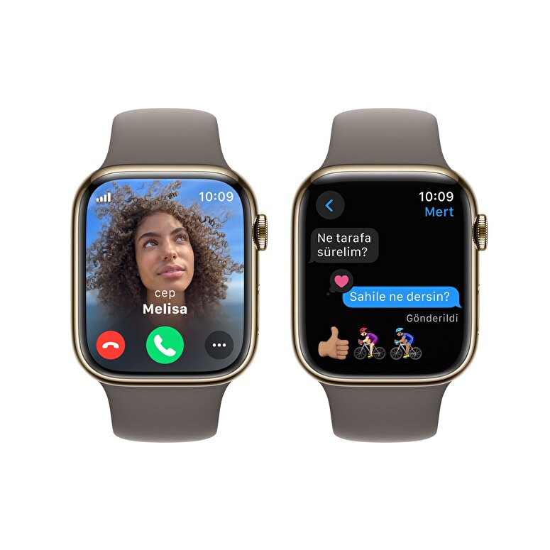 Apple Watch Series 9 GPS + Cellular 45mm Altın Rengi Paslanmaz Çelik Kasa ve Kil Rengi Spor Kordon - M/L - MRMT3TU/A MRMT3TU/A
