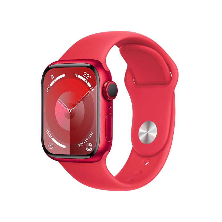 Apple Watch Series 9 GPS 41mm PRODUCT RED Aluminyum Kasa ve PRODUCT RED Spor Kordon M L Troy Estore