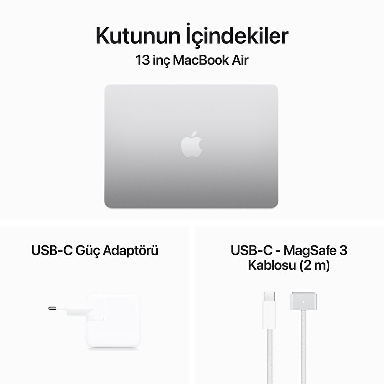MacBook Air 13 inç M3 Çip 8CPU 8GPU 8GB Bellek 256GB SSD Gümüş  MRXQ3TU/A