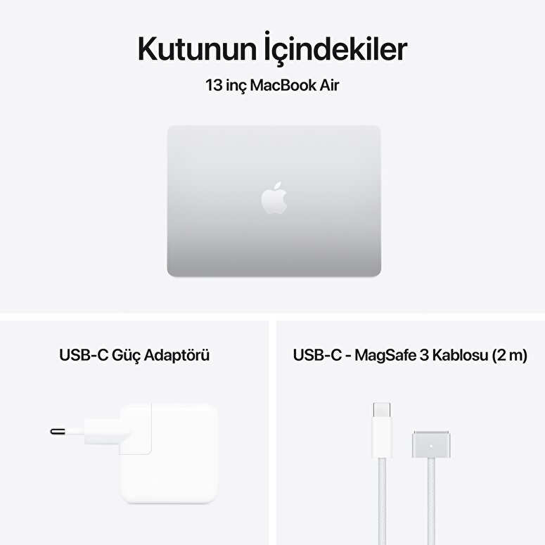 Apple MacBook Air 13' M4 Çip 10 Çekirdekli CPU 8 Çekirdekli GPU 16GB Bellek 256GB SSD Gümüş MW0W3TU/A
