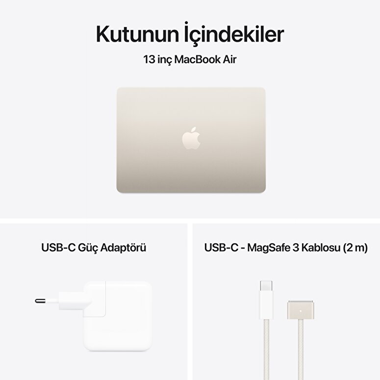 Apple MacBook Air 13' M4 Çip 10 Çekirdekli CPU 8 Çekirdekli GPU 16GB Bellek 256GB SSD Yıldız Işığı MW0Y3TU/A