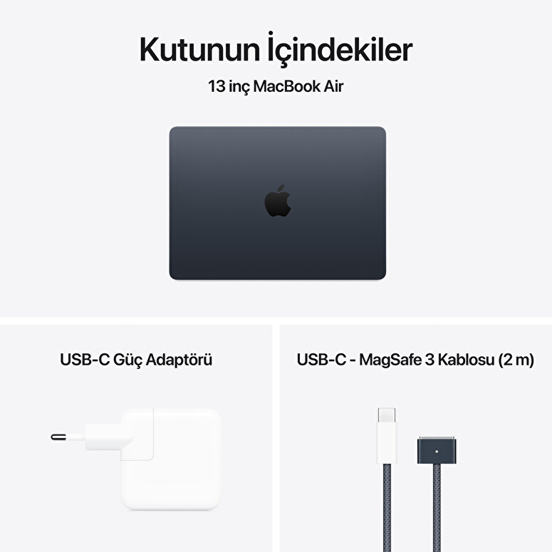 Apple MacBook Air 13' M4 Çip 10 Çekirdekli CPU 8 Çekirdekli GPU 16GB Bellek 256GB SSD Gece Yarısı MW123TU/A