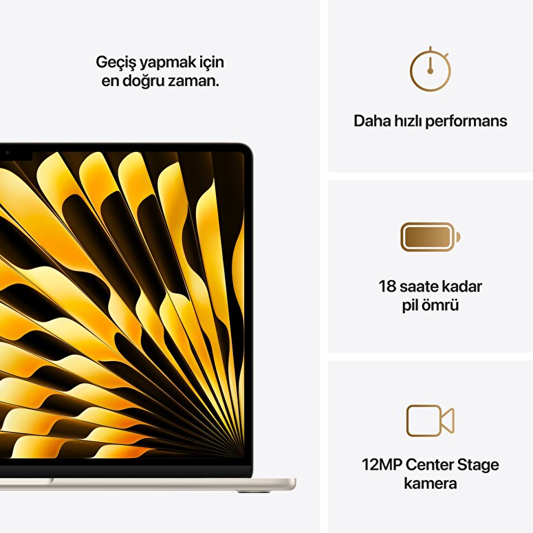 Apple MacBook Air 15' M4 Çip 10 Çekirdekli CPU 10 Çekirdekli GPU 16GB Bellek 256GB SSD Yıldız Işığı MW1J3TU/A