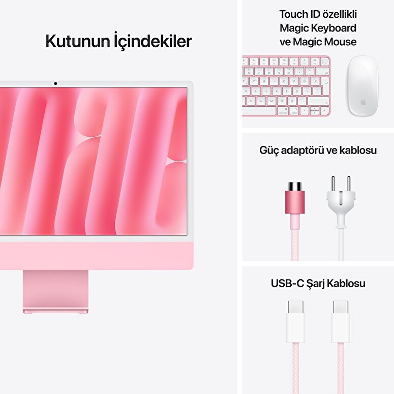 Apple iMac 24inc Retina 4.5K, M4 10-core CPU, 10-core GPU, 16GB Bellek, 512GB SSD, Pembe MWV53TU/A