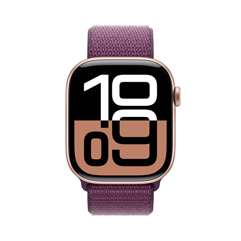 Apple Watch Series 10 GPS 42mm Roze Altın Rengi Alüminyum Kasa  Kırmızı Erik Spor Loop  MWWK3TU/A