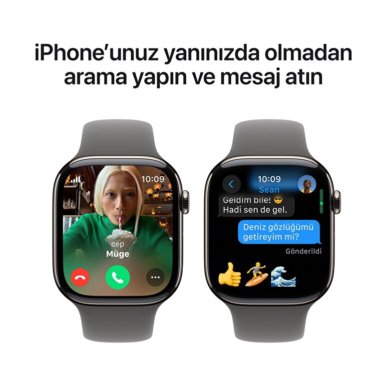 Apple Watch Series 10 GPS + Cellular 42mm Natürel Titanyum Kasa  Taş Grisi Spor Kordon - S/M  MWXD3TU/A