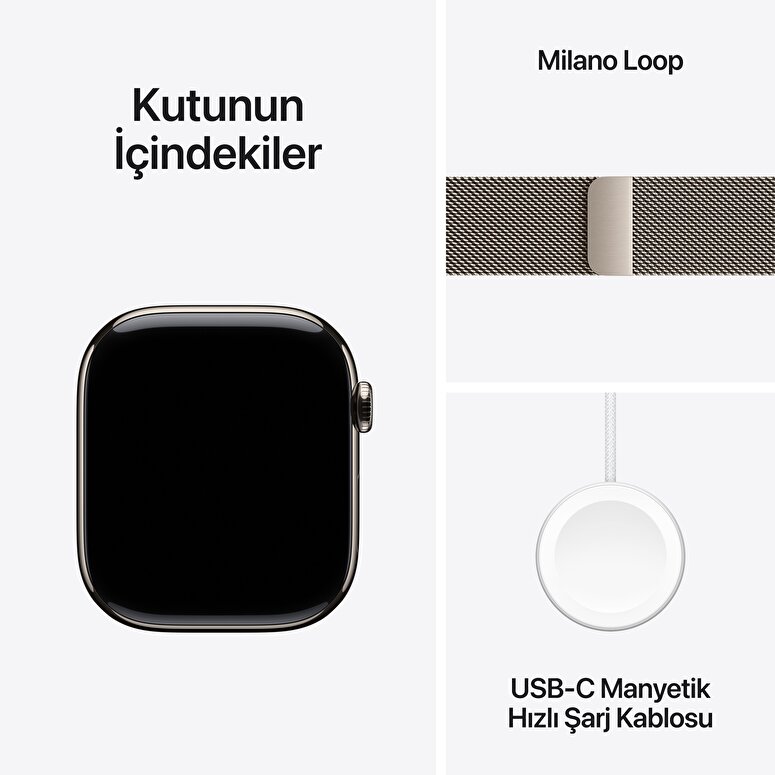 Apple Watch Series 10 GPS + Cellular 42mm Natürel Titanyum Kasa  Natürel Milano Loop  MWXF3TU/A