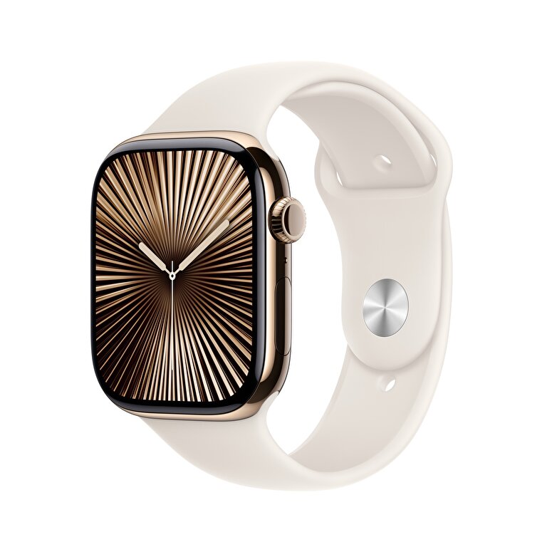 Apple Watch Series 10 GPS Cellular 42mm Alt n Rengi Titanyum Kasa Y ld z I Spor Kordon S M Troy Estore
