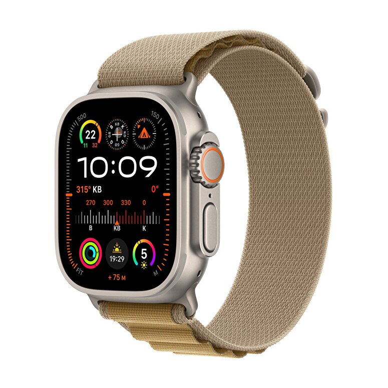 Apple Watch Ultra 2 GPS + Cellular 49mm Natürel Titanyum Kasa  Uçuk Kahve Alpine Loop - Büyük Boy  MX4H3TU/A
