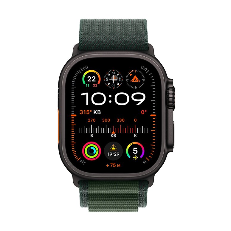 Apple Watch Ultra 2 GPS + Cellular 49mm Siyah Titanyum Kasa  Koyu Yeşil Alpine Loop - Küçük Boy  MX4Q3TU/A