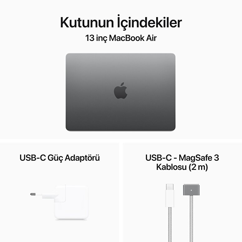 MacBook Air 13 inç M3 Çip 8CPU 10GPU 16GB Bellek 512GB SSD Uzay Grisi MXCR3TU/A