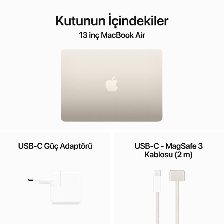 MacBook Air 13 inç M3 Çip 8CPU 10GPU 16GB Bellek 512GB SSD Yıldız Işığı MXCU3TU/A