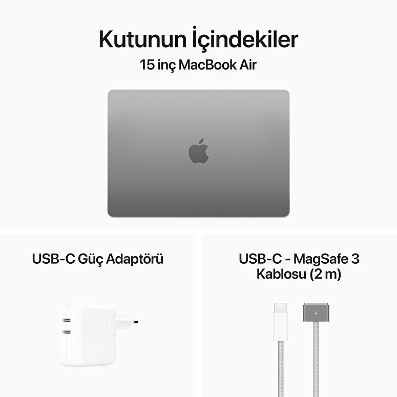 MacBook Air 15 inç M3 Çip 8CPU 10GPU 16GB Bellek 512GB SSD Uzay Grisi MXD13TU/A