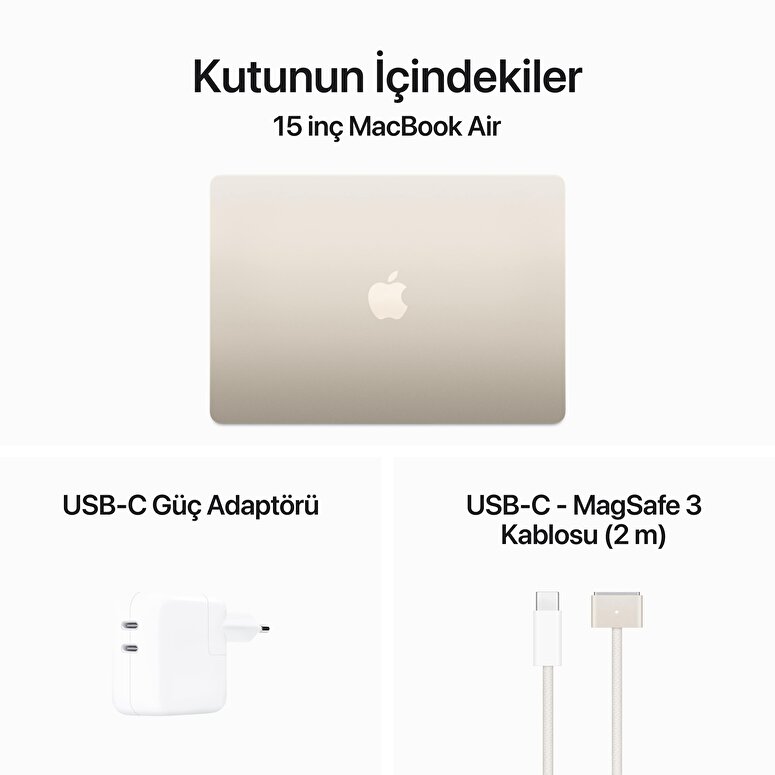 MacBook Air 15 inç M3 Çip 8CPU 10GPU 16GB Bellek 512GB SSD Yıldız Işığı MXD33TU/A