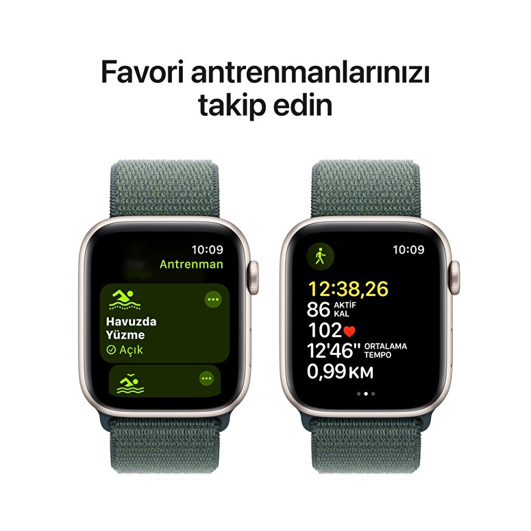 Apple Watch SE GPS 44mm Yıldız Işığı Alüminyum Kasa  Göl Yeşili Spor Loop  MXEW3TU/A